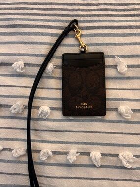 Coach Black Leather ID Lanyard Card Holder